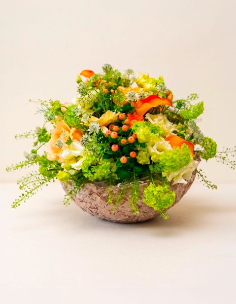 Flower box in ciotola di gesso verde e pesca