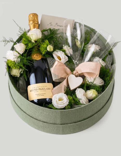RISERVA FLOWER BOX KIT CHAMPAGNE Lisianthus e verdi di stagione