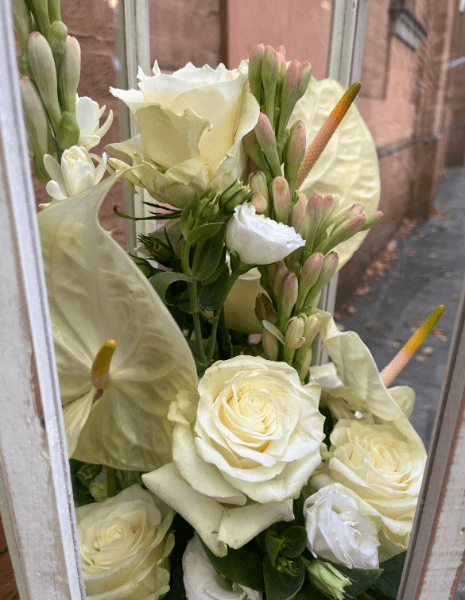 LUCE FLOWER BOX Lanterna rose Mondial, anthurium ed eremurus