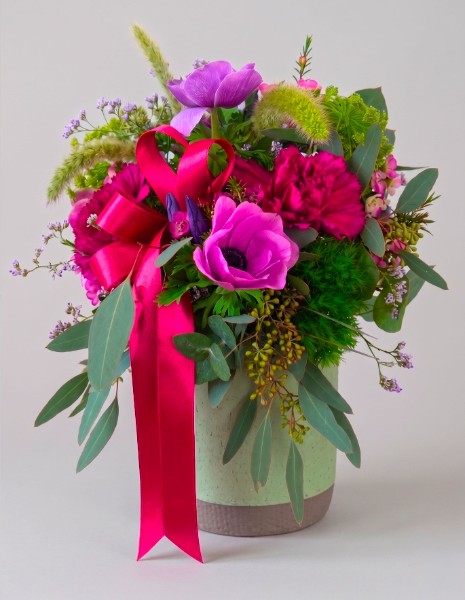 Flower box con fiori viola e verdi mix