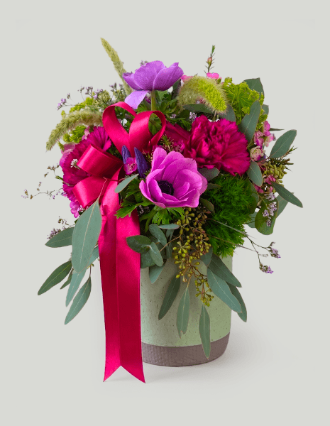 IBISCO FLOWER BOX Anemoni, garofani, limonium, Green Trick, setaria ed eucalipto