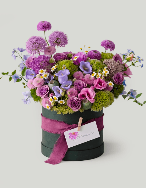 LILIA FLOWER BOX Fiori primaverili nei toni lilla, viola, rosa e verde acido