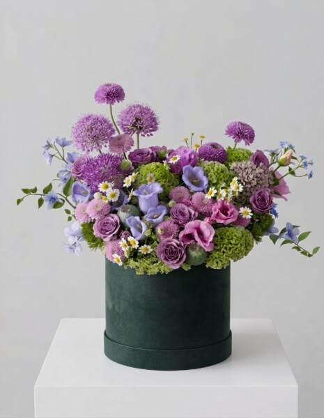 LILIA FLOWER BOX L -  Fiori primaverili nei toni lilla, viola, rosa e verde acido
