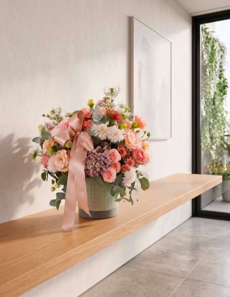 CIPRIA FLOWER BOX Rose, lisianthus, roselline ramificate, nigella, aglio ornamentale e margherite