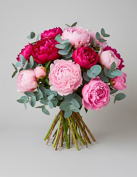 Bouquet Anastasia ricco con peonie, rose e fucsia