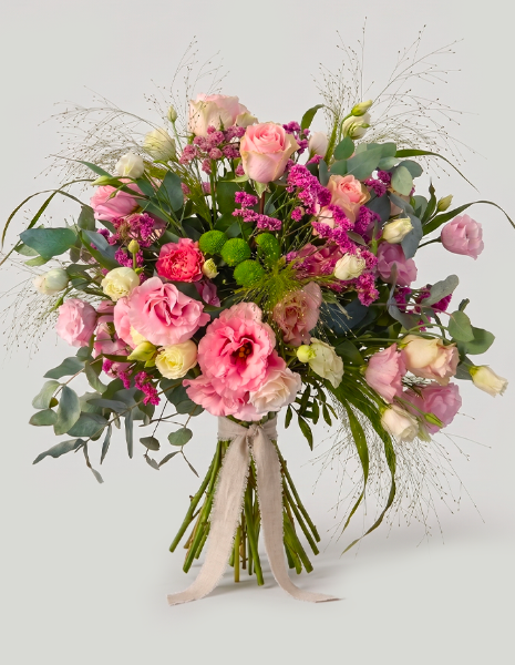 BOUQUET GIULIA Lisianthus rosa, limonium fucsia e panicum