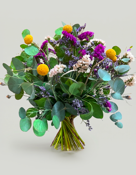BOUQUET TECLA Bouquet durevole con limonium, craspedia, statice ed eucalipto