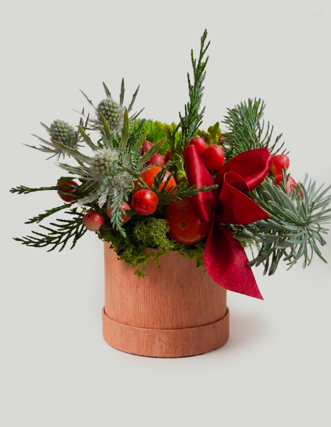 BOSCO FLOWER BOX Mini Havana invernale con pino, meline, iperico ed eryngium
