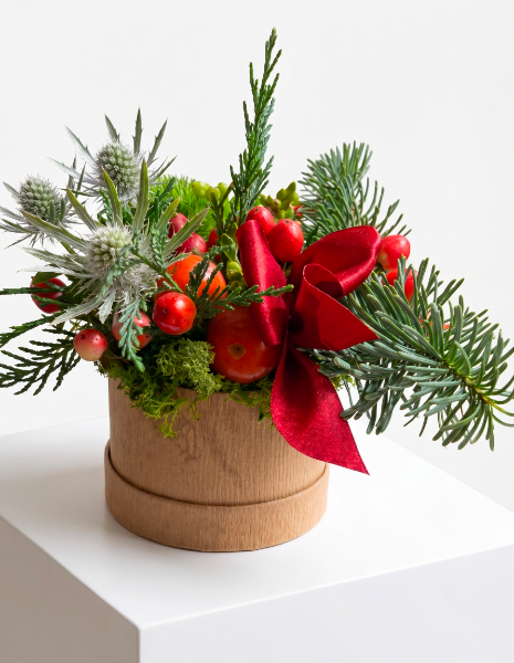 BOSCO FLOWER BOX XS - Havana invernale con pino, meline, iperico ed eryngium