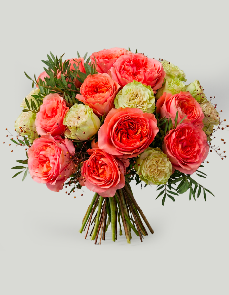 BOUQUET ANTIGONE Forma compatta dai toni rosa intenso e bianco caldo