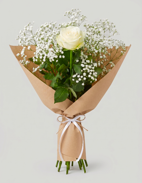 ROSA BIANCA A STELO LUNGO e gypsophila bianca da comporre in mazzo per numero di steli