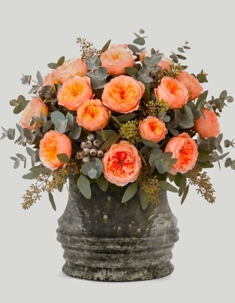 BOUQUET MEDEA | S - Rose color pesca con eucalipto populus e bacche decorative